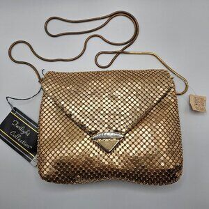 NEW VINTAGE Pacific Express Gold Metal Mesh Convertible Shoulder Clutch Bag